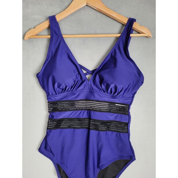 Husmeu Women's Tummy Control One Piece Swimsuits V Neck Mesh Monokini Small - Picture 4 of 8